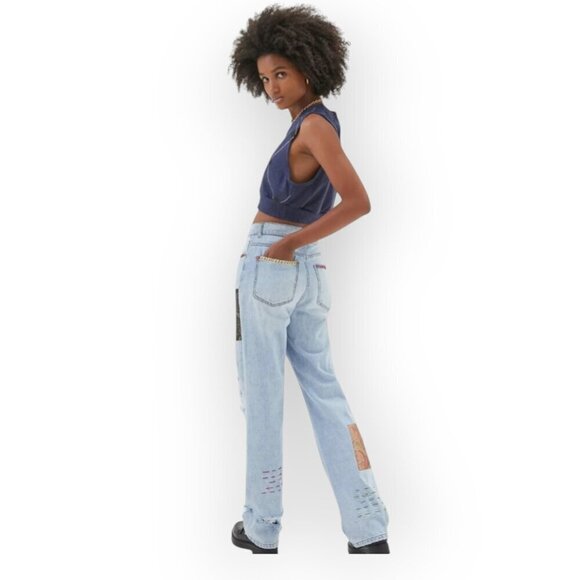 BDG Urban Outfitters High‑Waist Patchwork Cowboy Jeans 25 Boho Statement Denim - Picture 5 of 16